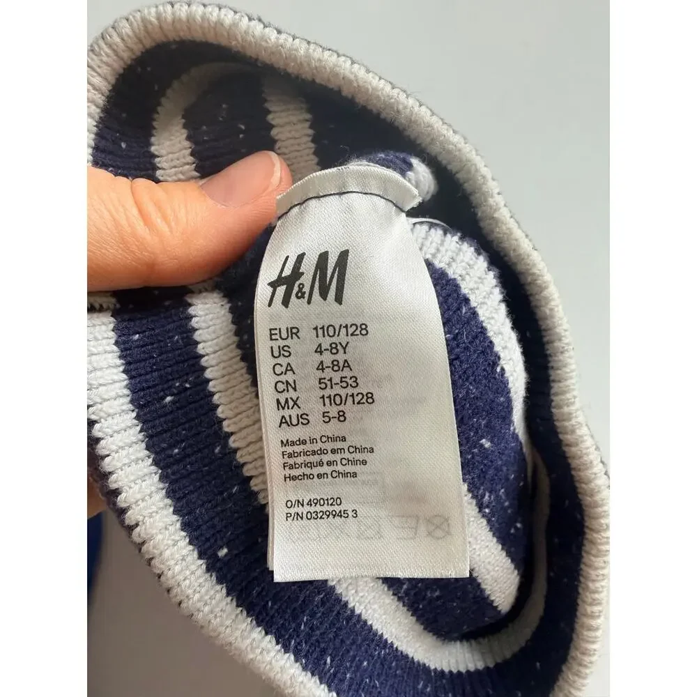 H&M Kids Striped Knit Beanie - Navy & Cream Anchor Patch